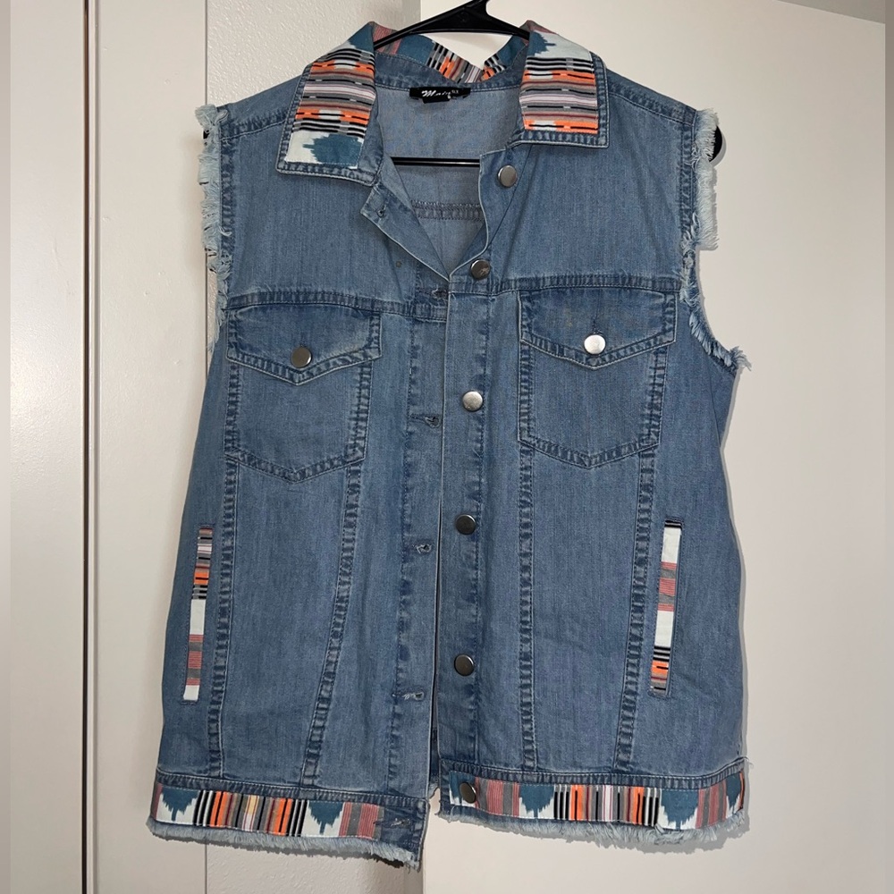 Denim Vest with Multicolor Accents